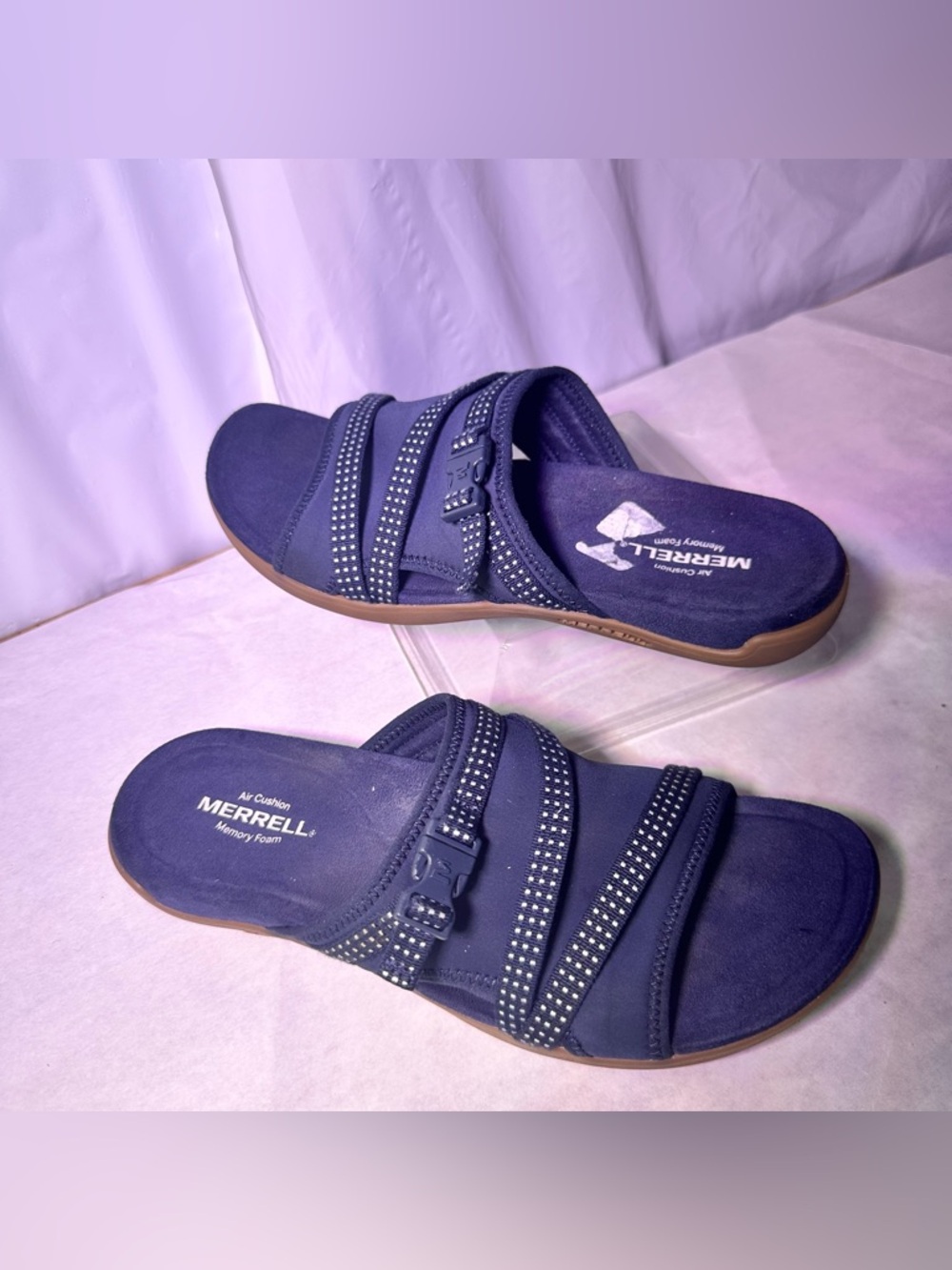 Merrell Women's Navy Slide Sandals with Studded Straps